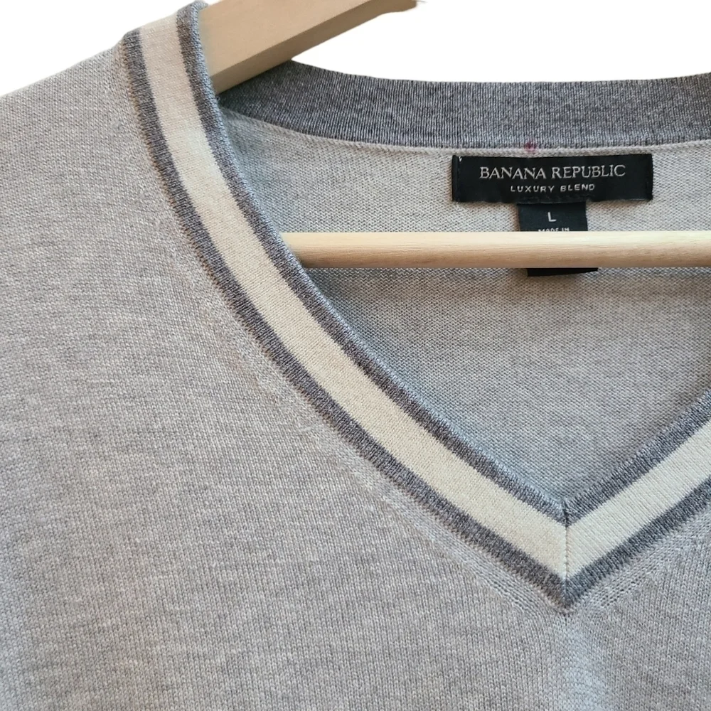 Silk Cotton Cashmere Blend Varsity Collegiate Sweater Men's Large